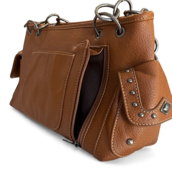 Montana West Embossed Brown Satchel Floral Studded Western Style Handbag NWT - Picture 9 of 14